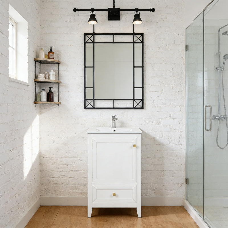 Meuble-lavabo de 20 po avec lavabo, Blanc, Trou unique