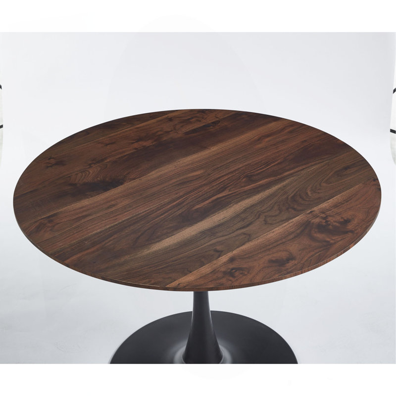 Table de salle à manger 42,1 po de style Mid-Century pour 4 à 6 personnes avec plateau rond en MDF, table de salle à manger à piédestal et table basse de loisirs