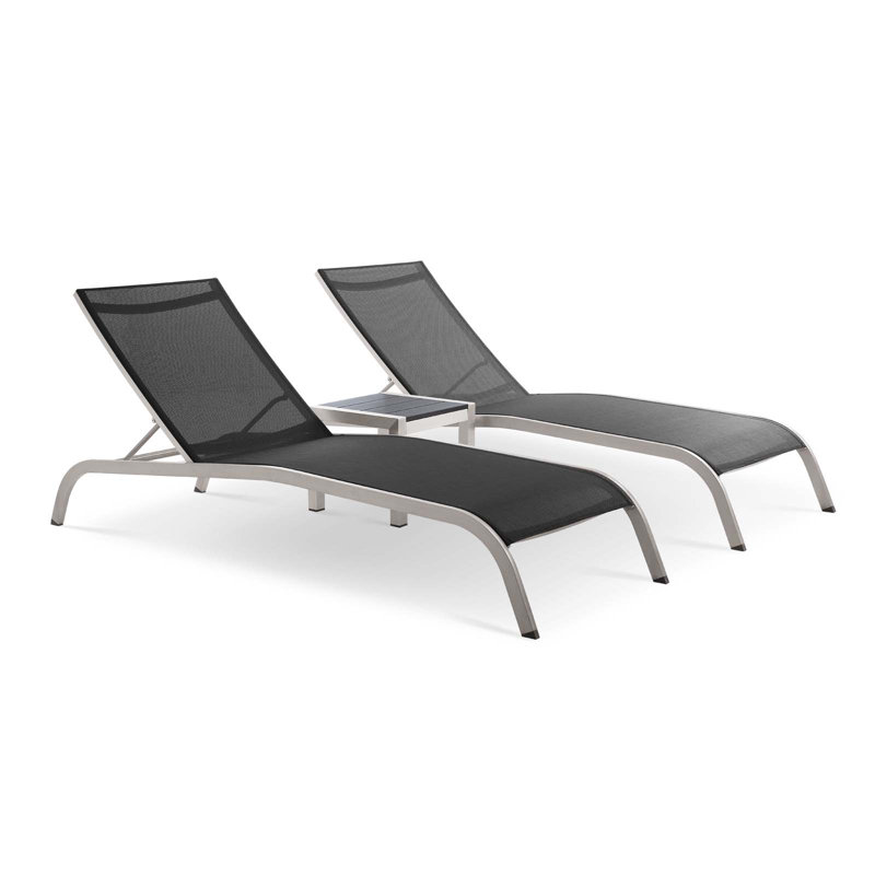 Ensemble de chaise longue d'extérieur en filet avec table d'appoint Savannah par Modway, Noir