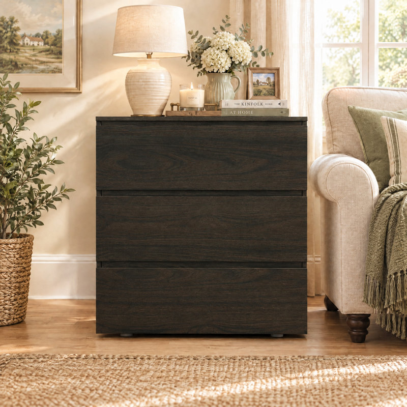 Commode 3 tiroirs, armoire de rangement compacte avec glissières en métal pour la chambre à coucher, le salon et les petits espaces