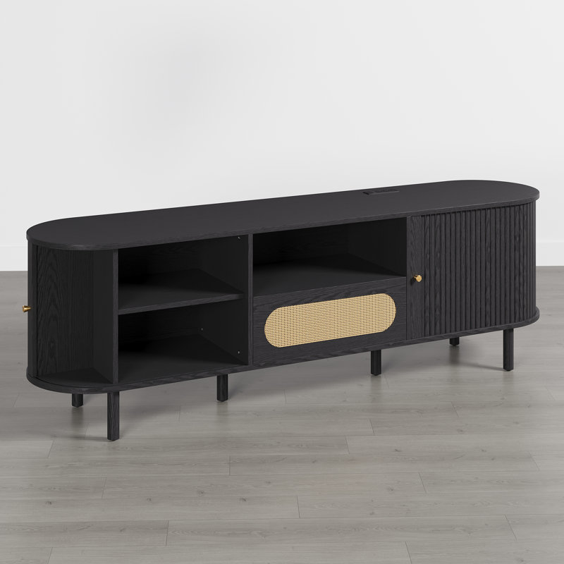 Tv Console With Adjustable Shelves And Sliding Door, 22.4"H x 70.1"L x 22.4"W, Black