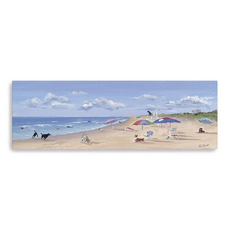 Petits chiens jouant sur la plage, art mural