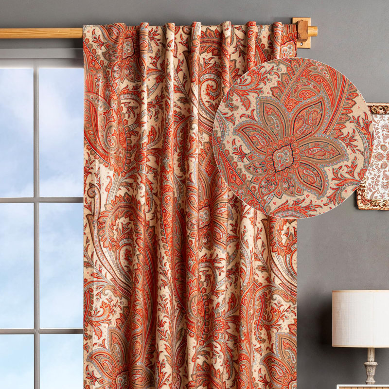 Maison d' Hermine Curtains for Living Room 100% Cotton 108 inch Length One Panel Light Filtering Curtains for Windows with Rod and Loop Pockets (Kashmir Paisley - Tomato, 50"W x 108"L)