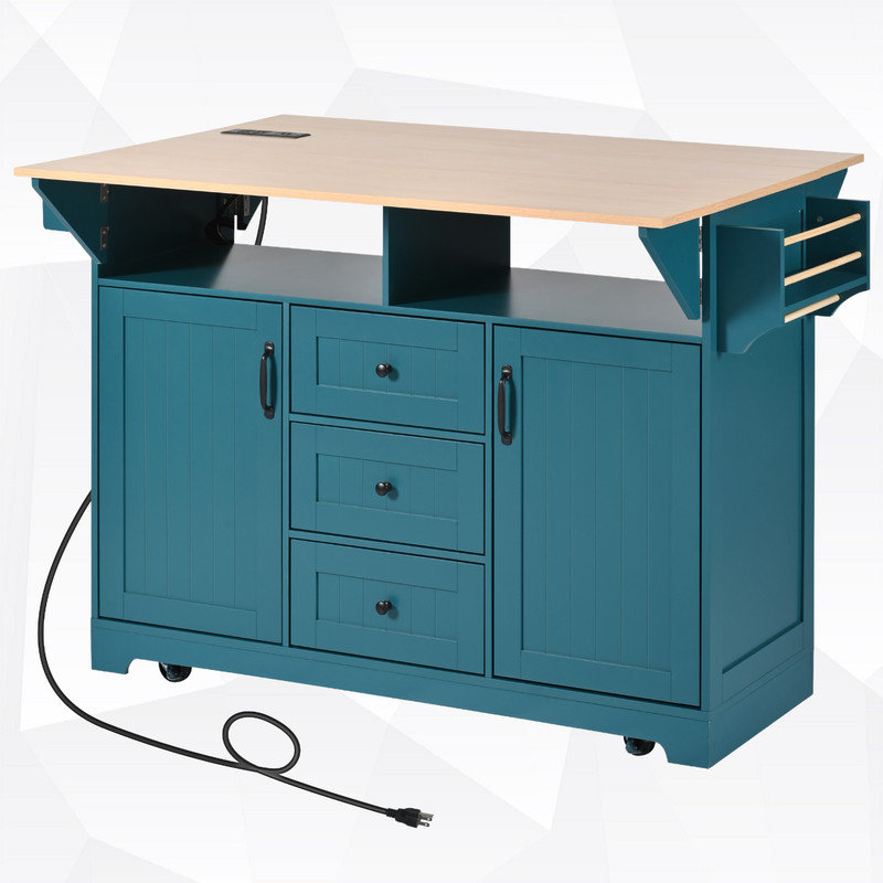 Rectangular Extendable Dining Table with 2 Drop Leaf for 4, Green