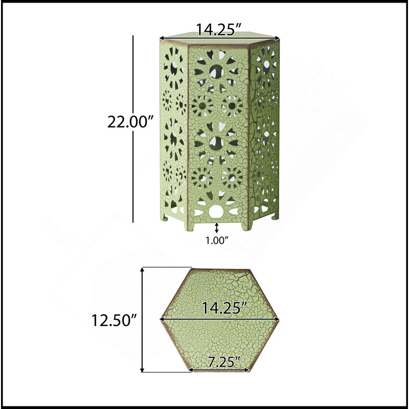 Galore 14 Inch Side Table With Sunburst Cut Out Design, Weather-Resistant And Stylish For Outdoor Use, Green