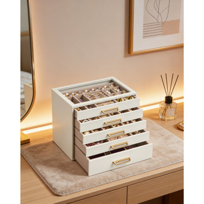 Mdf, Paper, Glass, Velvet, Metal Jewellery Box +