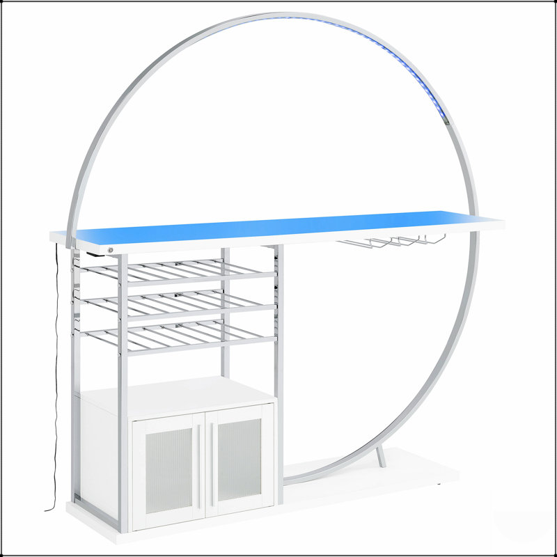 Casey 2-Door LED Home Bar With Customizable Lighting And Ample Storage, Perfect For Modern Entertaining