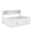Lit de jour double en bois avec 2 armoires de chevet, tablettes et tiroirs-336590308