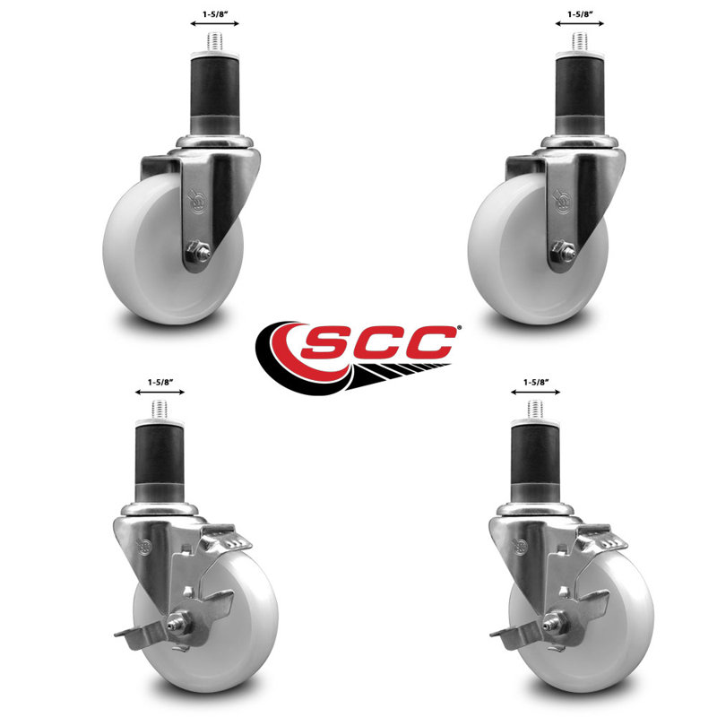 Ensemble de roulettes extensibles pivotantes à roulettes en nylon 2 freins SCC TLB 4 po x 1-5 / 8 po