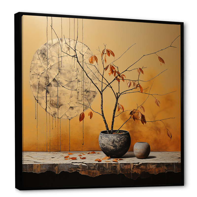 «Bronze Leaf Potteries» sur impression sur toile, H 16 po x l 16 po x P 1 po, Cadre flottant noir