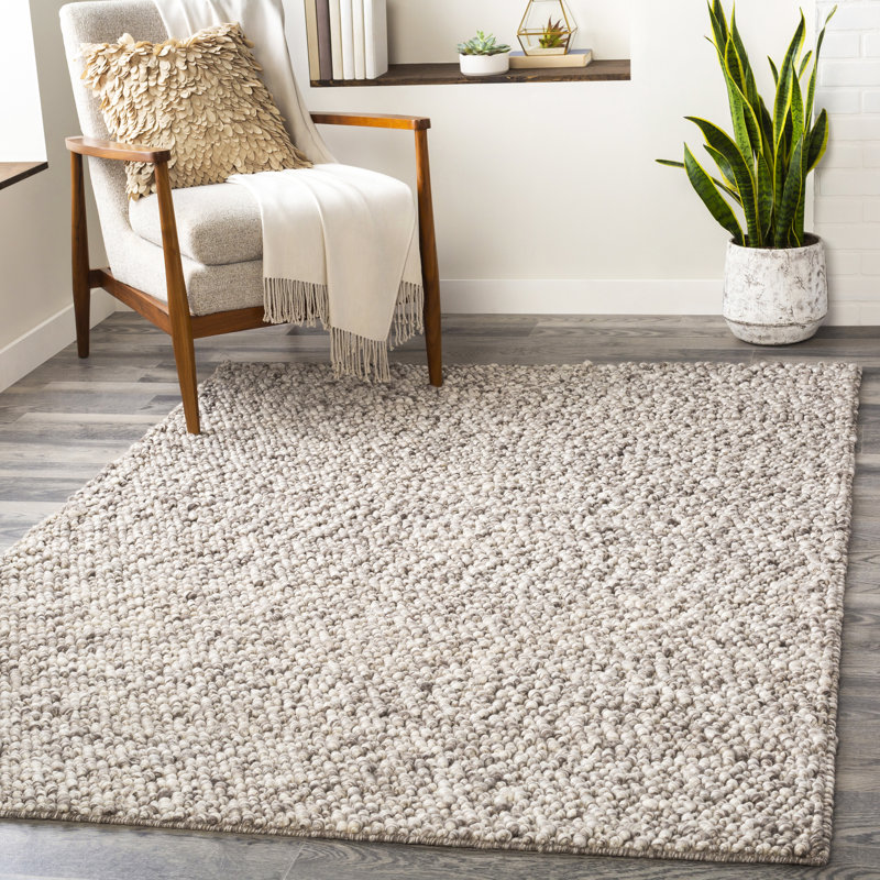 Tapis gris / ivoire tissé à plat à la main Sevag, Rectangle 5 pi x 7 pi 6 po