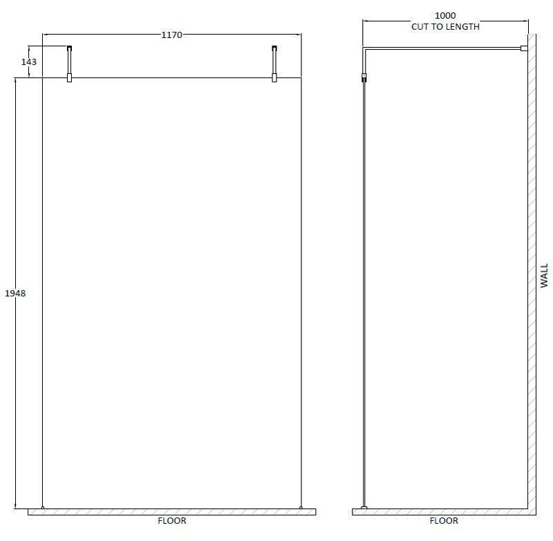 nuie 1200mm Brushed Brass Wetroom Screen