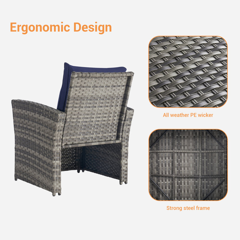 Wicker 4 - Person Patio Conversation Set, Navy Blue
