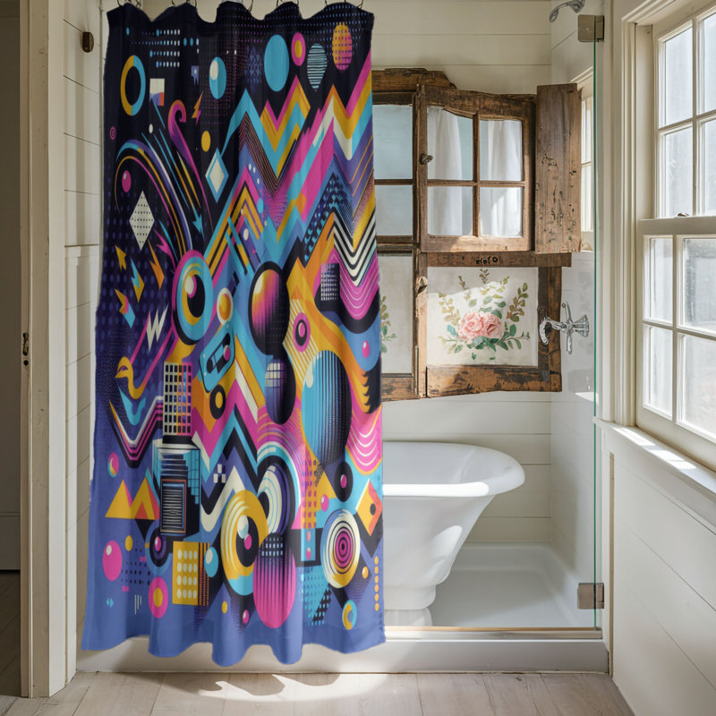 Funky Flashback - Rideau de douche standard 1 pièce, H 74 po x l 71 po