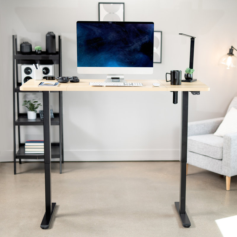 Bureau électrique à hauteur ajustable, série DESK-KIT-B06B, Bois clair / noir