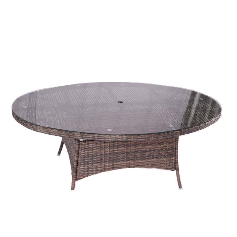 Oval Aluminum Wicker Dining Table With Umbrella Hole – (L70.87" X W47.24" X H28.35"), Brown