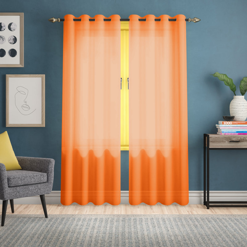 Panneau de rideau simple diaphane avec œillets Bayonne, l 54 po x L 64 po, Orange fluo