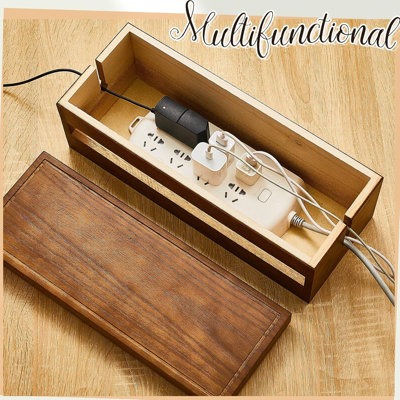 Wooden Cable Management Box Cable Organizer Box Set Cord Hider Cable Clips Power Strip Holder Adhesive Cable Management Ties Cord Sleeves For Cables For Desktop Home Office Kitchen