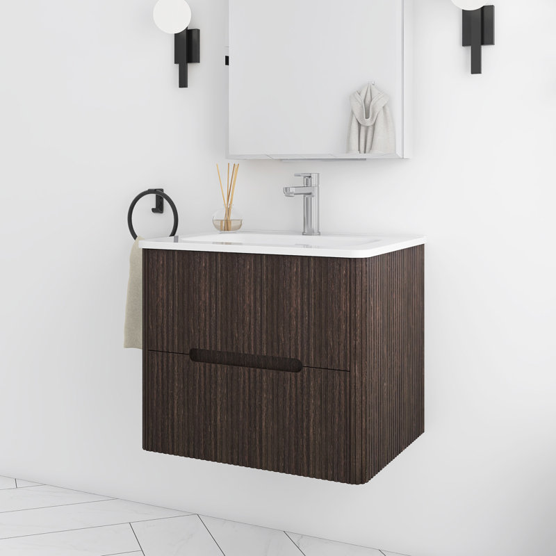 24'' Wall-Mounted Single Bathroom Vanity With Integrated Ceramic Top, Dark Brown