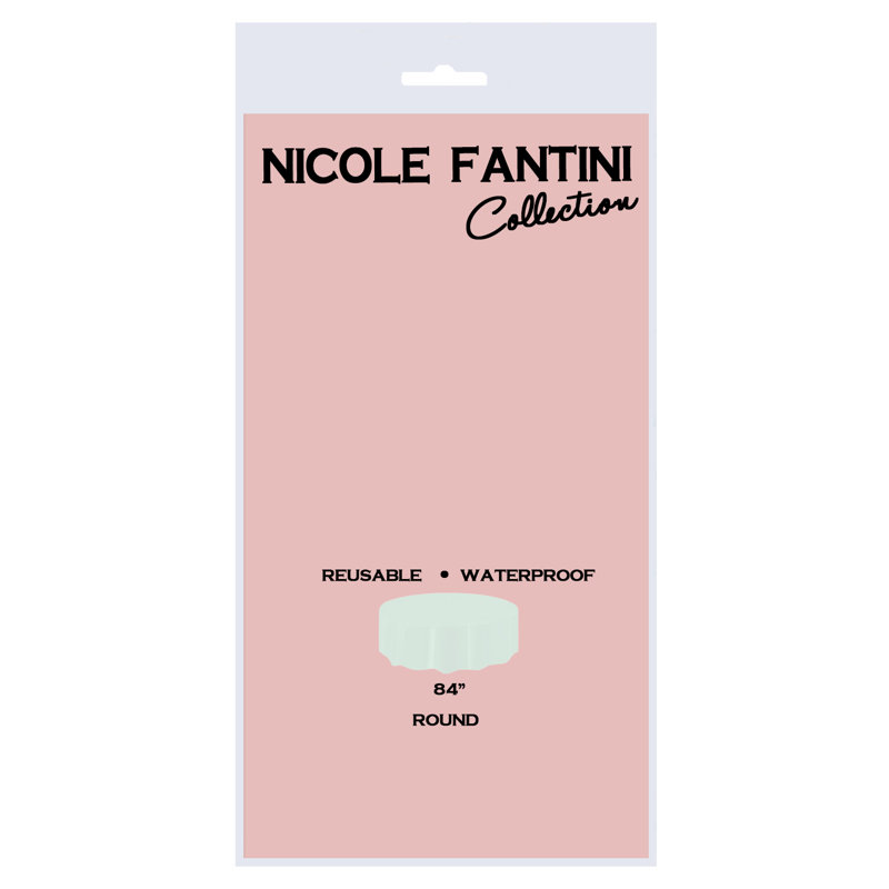 Nicole Fantini Plastic Disposable Round Tablecloth 84", Pink, 1