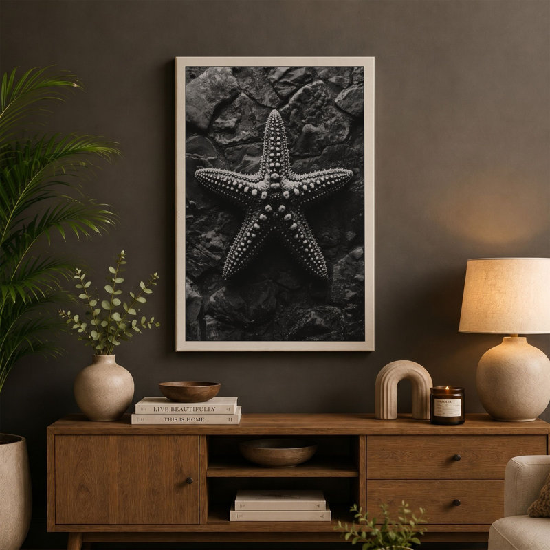 Starfish on Stone Minimalist - Wrapped Canvas, 36x24 - 91.4 x 61.0 cm, Sage Border