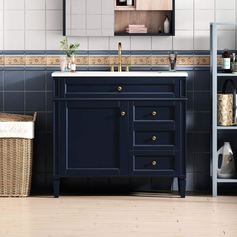 Meuble-lavabo de salle de bain, cadre, 2 tiroirs et tiroir basculant, armoire de rangement à finition d'eau, pratique moderne