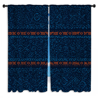 Rideaux bleu obscurcissant à motif tribal - 2 panneaux