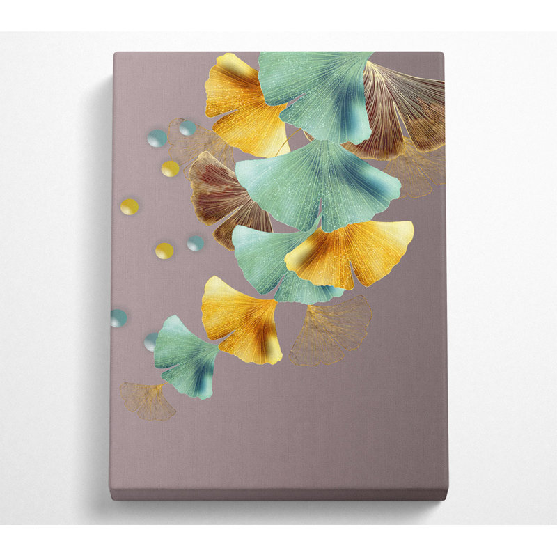 Descending Turquoise And Gold Petals - No Frame Print on Canvas, 142.2cm H x 101.6cm W