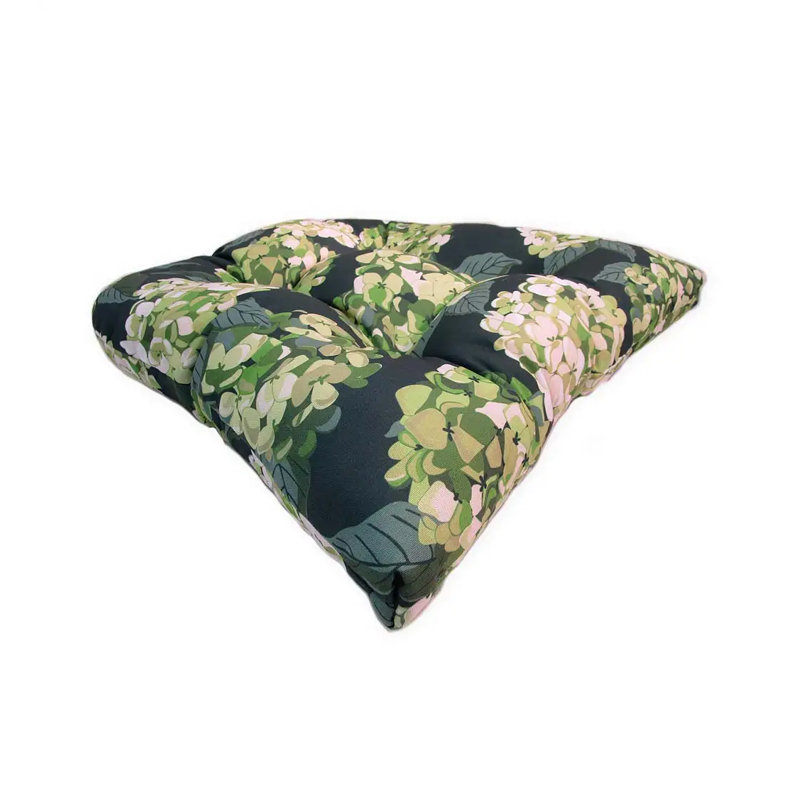 Outdoor Dining Chair Seat Cushion, 3", Green Envy Hydrangea