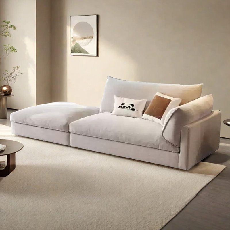 Canapé-lit en coton et lin avec repose-pieds, Orienté à droite, Gris clair