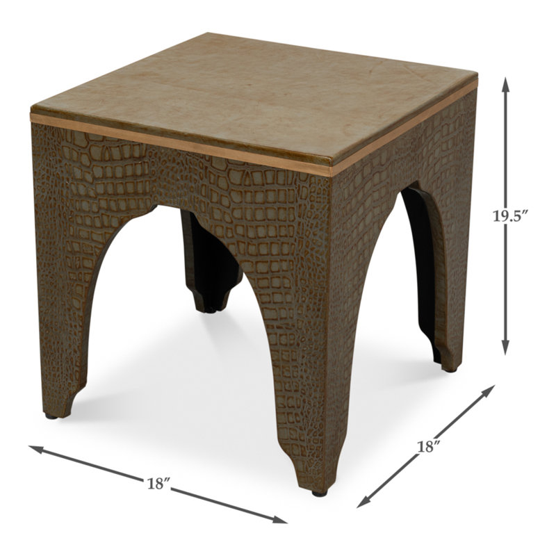 Shagreen Leather Stool, Antique Green