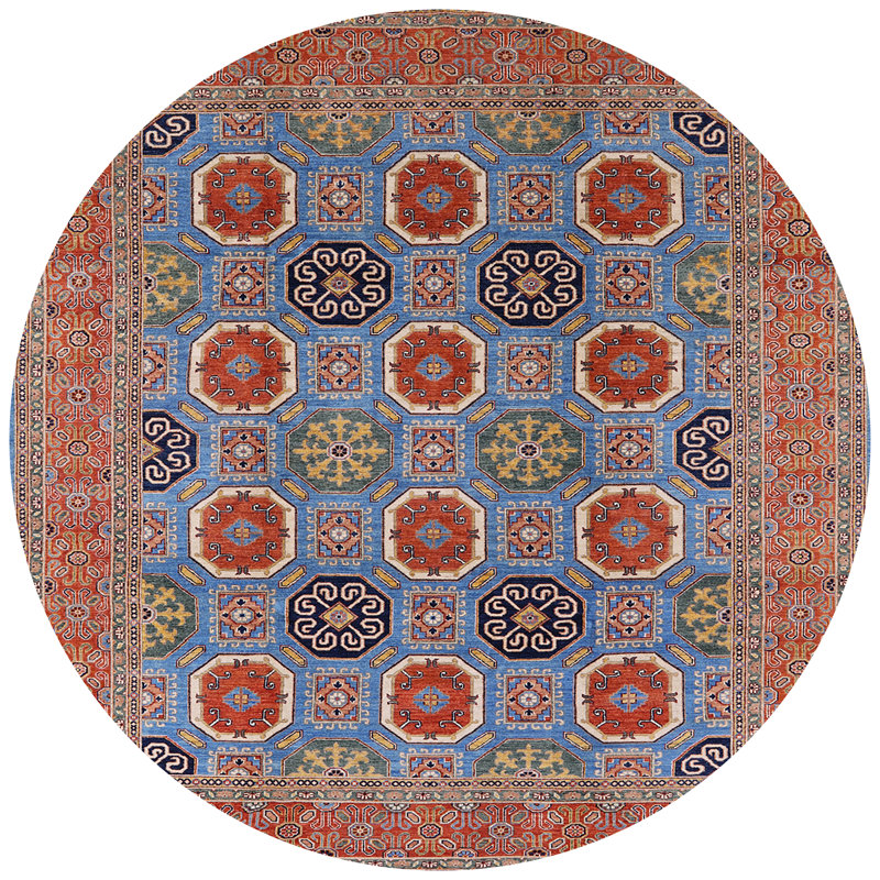 Tapis géométrique orange / bleu / vert, Rond 8 pi