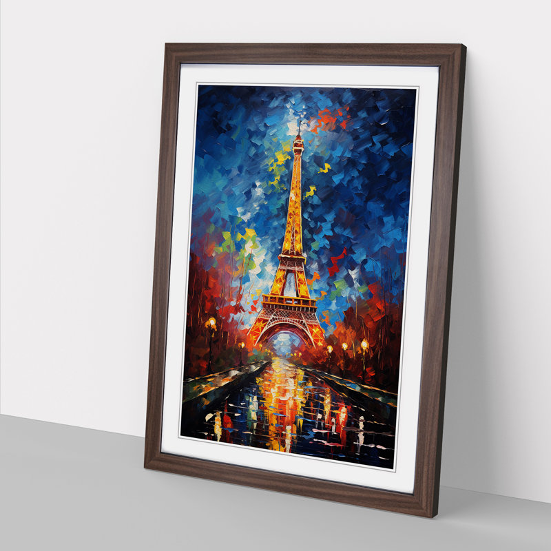 Eiffel Tower Action Painting - Single Picture Frame Print on Wood, Walnut Framed, 64cm H x 46cm W