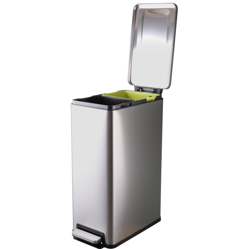 Slim Silver Stainless Steel Dual Compartment Recycling Bin