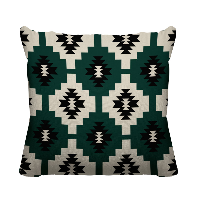 Coussin intérieur / extérieur Hinto Southwestern, 17 po x 17 po, Émeraude, Carré
