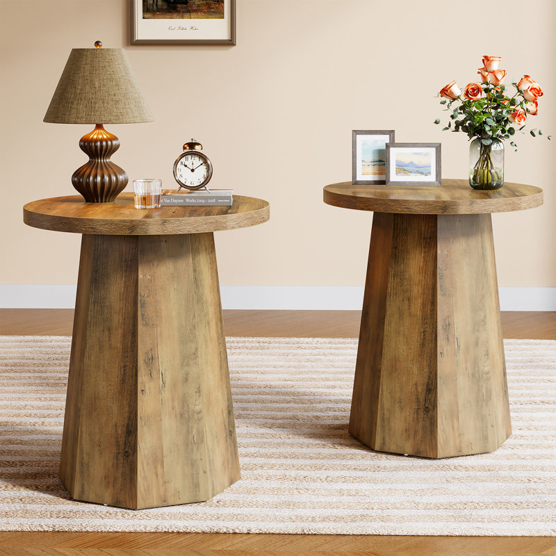 Farmhouse Round End Table with Octagonal Base