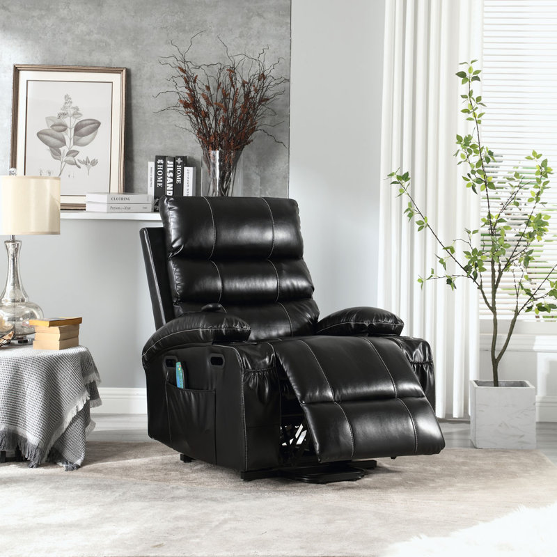 Fauteuil de massage inclinable électrique chauffant, Cuir PU noir