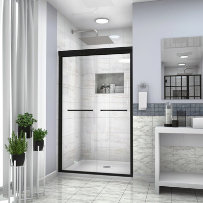 Shower Door 48" W X 76"H Double Sliding Shower Enclosure, Matte Black