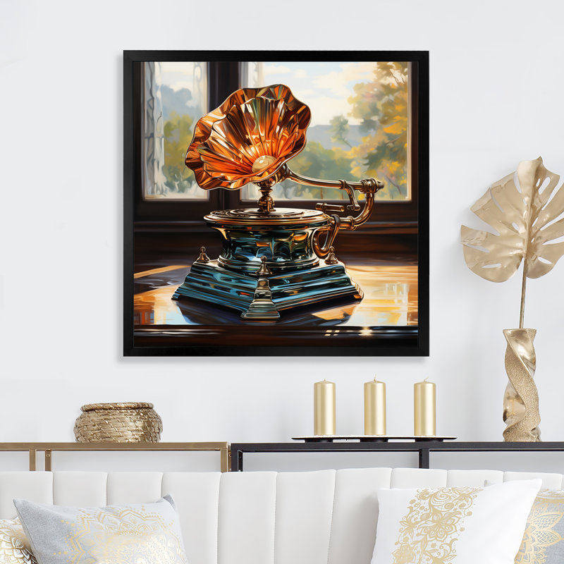 Gold Phonographs Melodic Reflections I - impression, H 24 po x l 24 po x P 1 po, Cadre simple noir