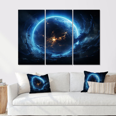 White And Blue Cosmic Space Landscape II - Space Planet Wall Art