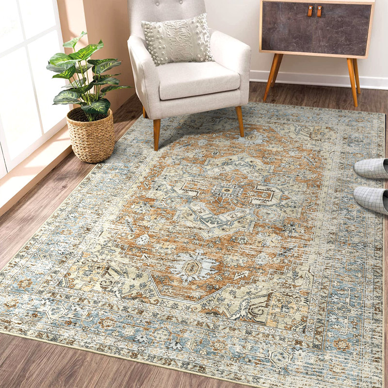 Rolunda Washable Floral Indoor Rug, Rectangle 4' x 6'