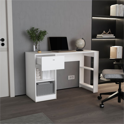 Computer Desk, 1 Drawer, 2 Shelves, White