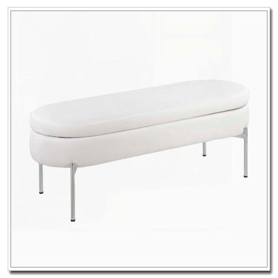 Banc de rangement contemporain avec métal chromé et similicuir blanc