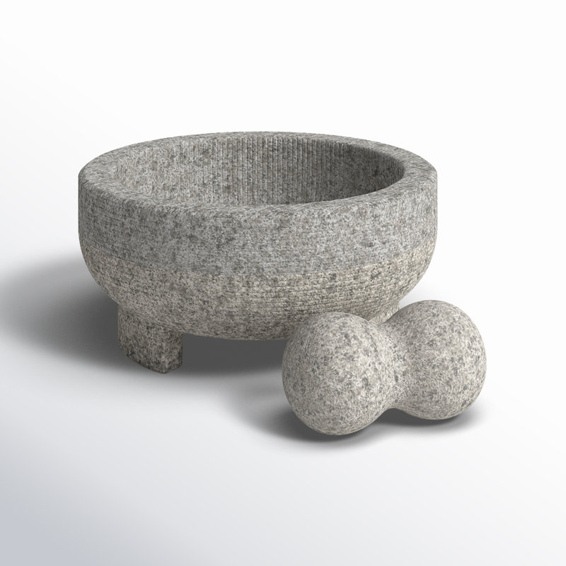 Large Gray Granite Molcajete Mortar and Pestle, 4-Cup