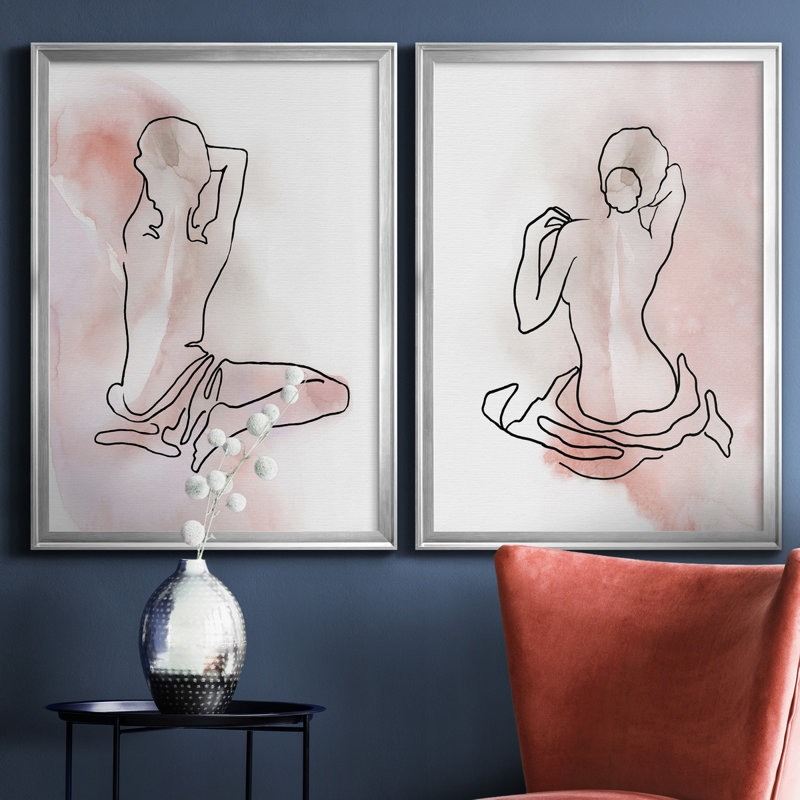 Illustration de figure I - ensemble de 2 reproductions d'art, H 18,5 po x l 49 po x P 1,5 po, Toile encadrée argentée