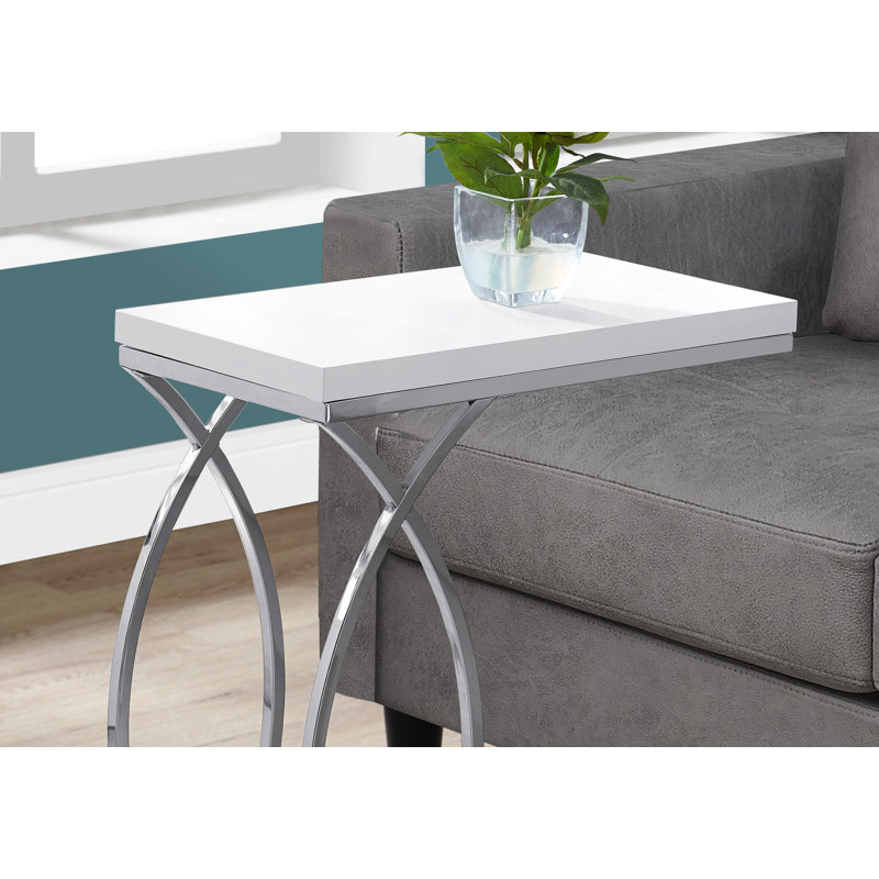 C-Shaped Accent Table, Chrome Metal, Glossy White