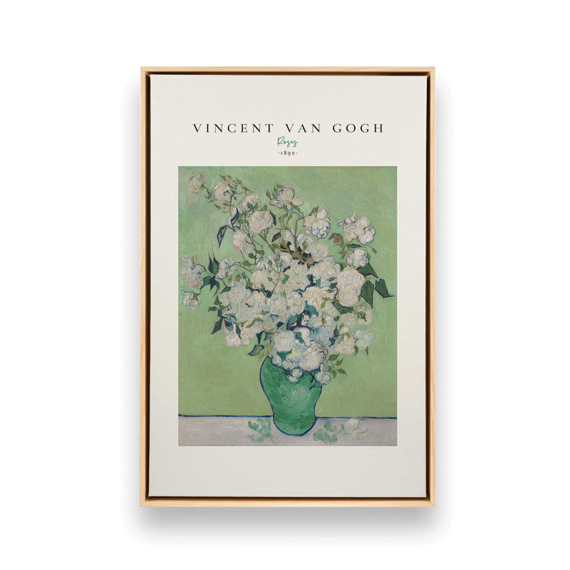 Van Gogh's Roses 1890 v2, H 12,75 po x l 8,75 po, Cadre américain en érable flottant