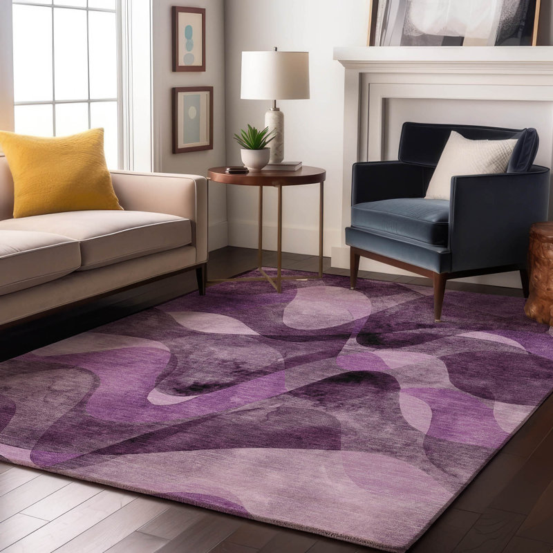 Premium Machine Washable Mayfield AMF536 Purple, Rectangle 3' x 5'