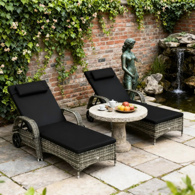 Méridiennes inclinables pour le patio et la piscine, roues faciles à déplacer, coussins épais, cinq réglages, relaxation tropicale tissée à la main, mobilité, positions,