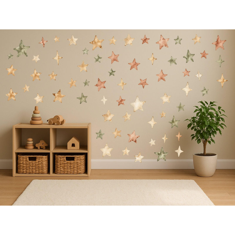 Neutral Star Wall Decals, Set of 66 Peel and Stick Nursery Wall Stickers, Satin Finish Removable Kids Room Wall Art, 20"W x 20"H (50 x 50 cm)